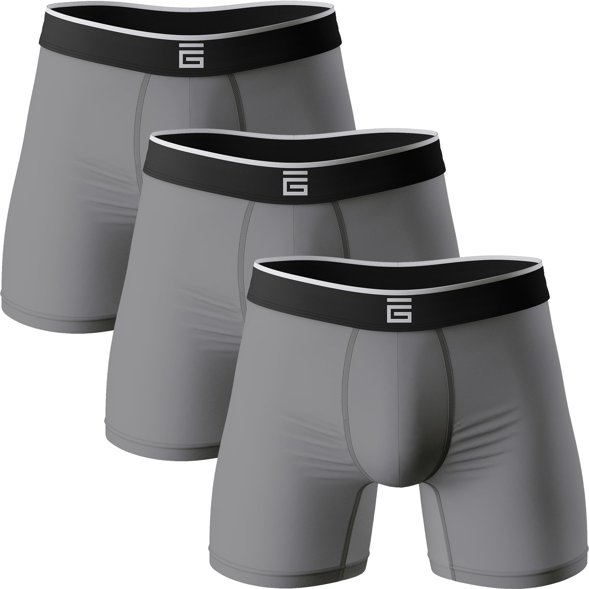 Giovici Mens Boxers Bamboo Anti Chafing Soft Comfortable Boxer Briefs Longer Leg - Boxer Shorts Multipack - Moisture Wicking Technology (M, Grey, 3pk)
