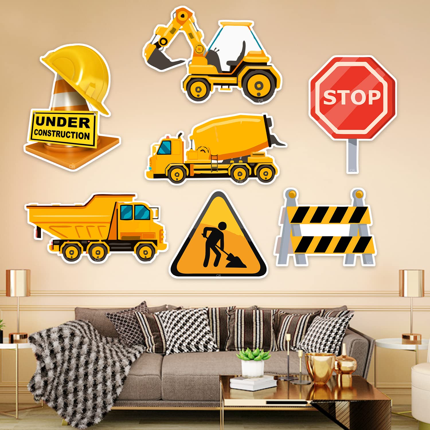 Zyozique Under Construction Theme Birthday Cardstock Cutout with Glue Dot for Kids Theme for Baby Shower Happy Birthday Decorations Supplies (Pack of 8)-image-18