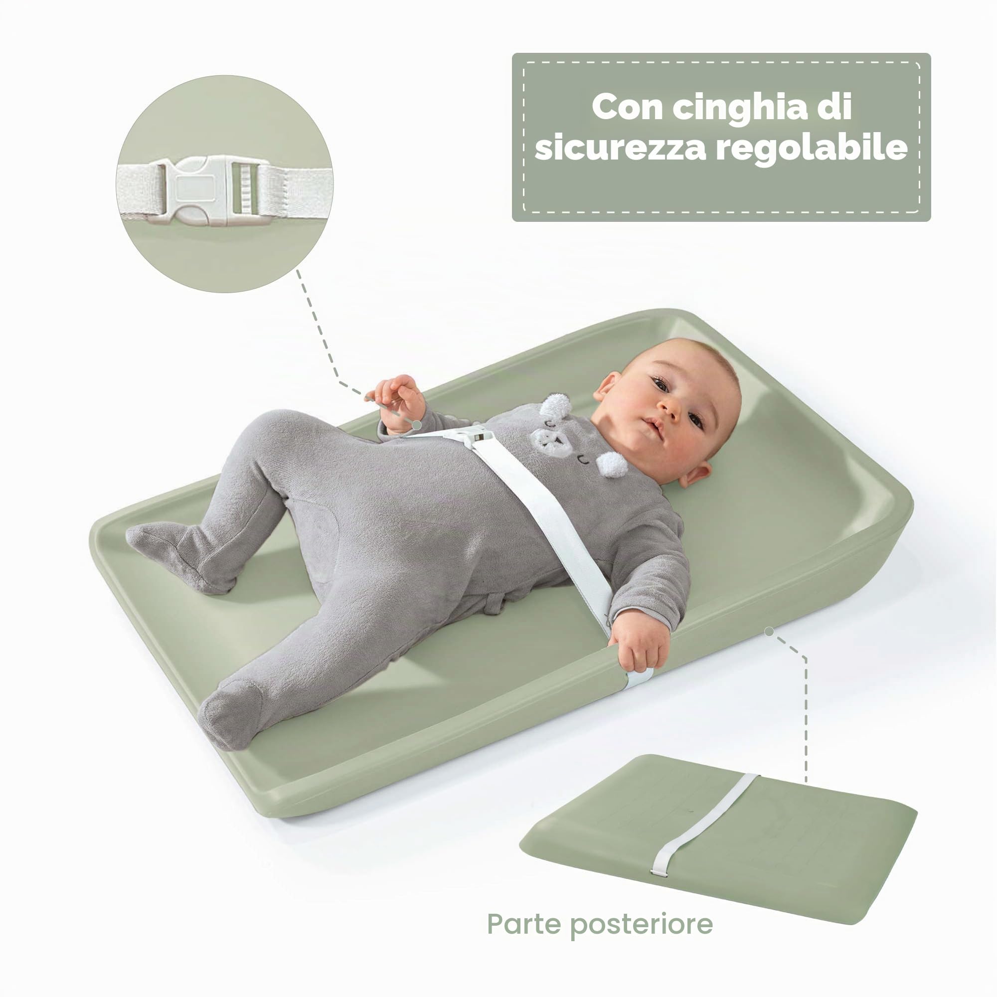 Materassino Fasciatoio 50x70 in Silicone Ergonomico in schiuma Glenn Verde Alondra