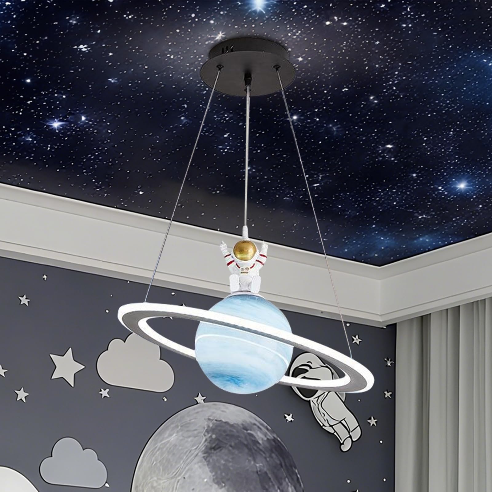 Suspension planète en acrylique pour chambre d'enfant, lampe LED suspendue espace, décoration intérieure, éclairage féérique pour garçons et filles (Astronaute)