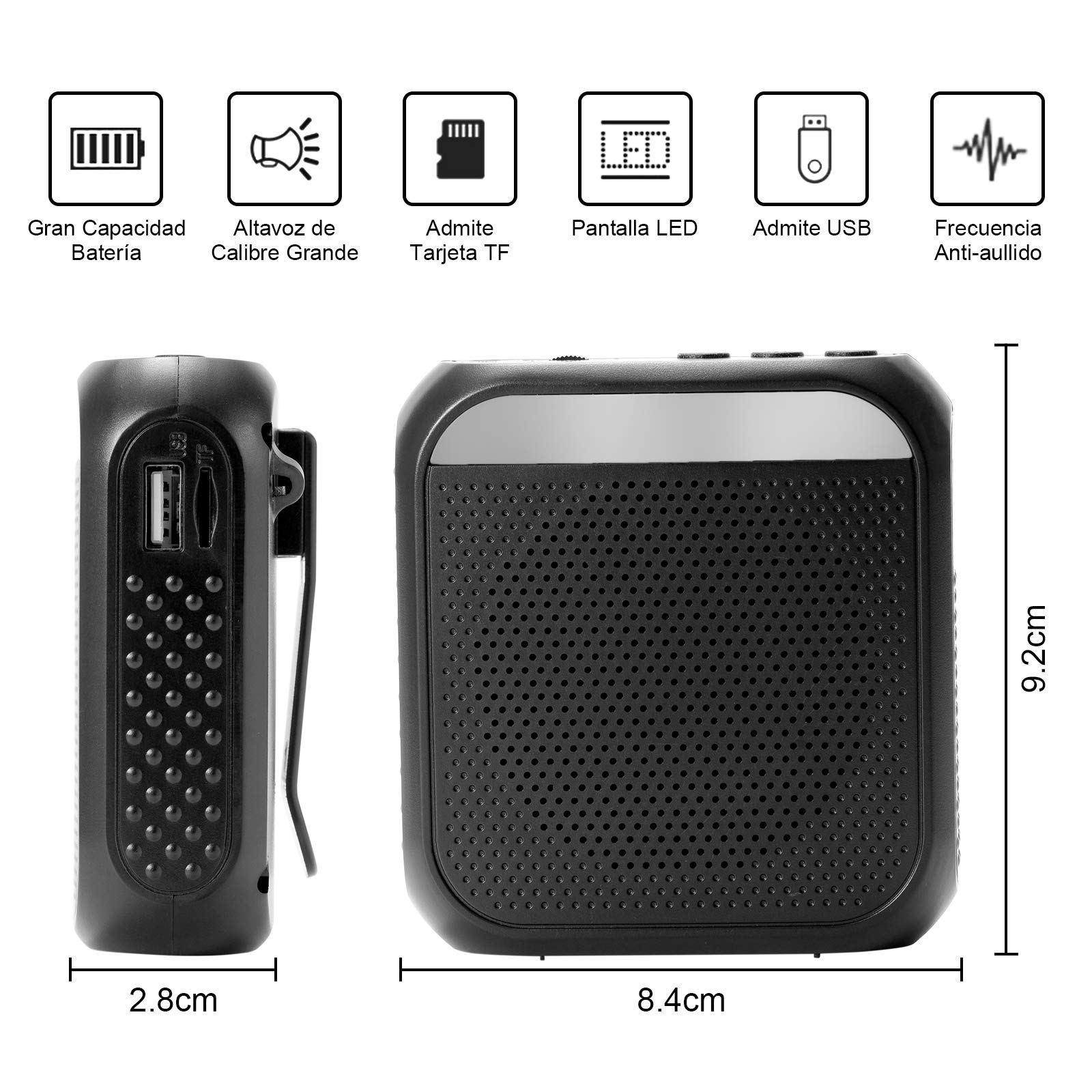 Altavoz con Microfono Inalambrico Diadema 2200mAh Batería Recargable Amplificador de Voz Inalambrico Para Profesores o Guías Turísticos, Altavoz Portatil con Microfono, Auriculares y Cintura