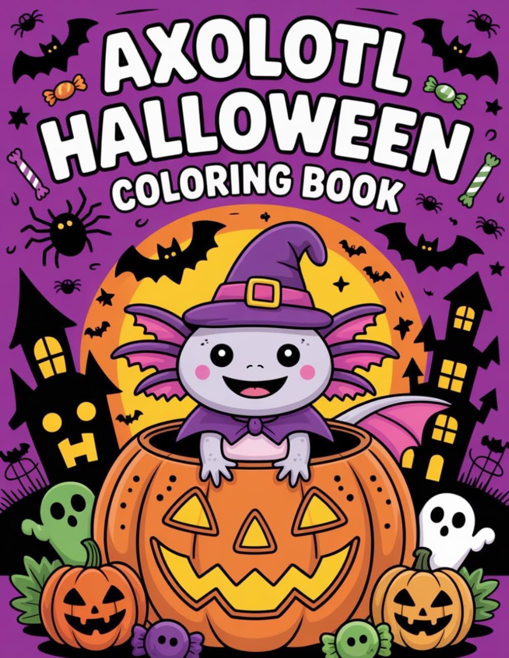 Axolotl Halloween Coloring Book: Cute And Spooky Axolotls, Pumpkins, Ghosts, and More!