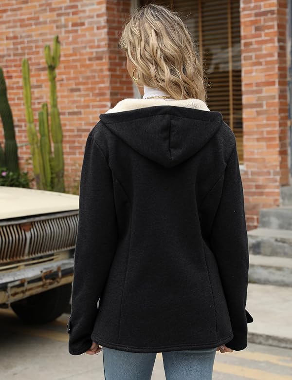 Wyeysyt Winter Jackets for Women Fleece Sherpa Lined Jacket Womens Duffle Toggle Coat Warm Hooded Casual Jacket(Black-M) by Wyeysyt - Used condition - Image 6