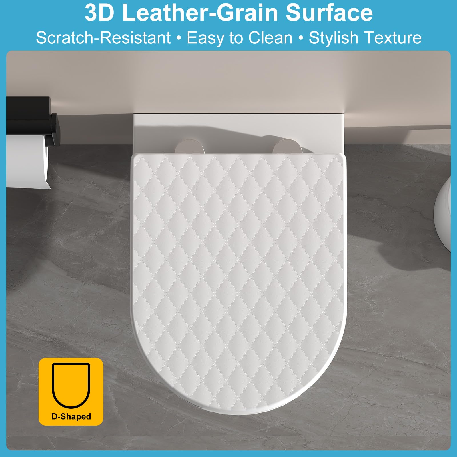 YEAUPE PRO Tavoletta WC Universali D Forma, Copriwater, Sedile WC Chiusura Ammortizzata con Sgancio Rapido a un Pulsante, Modello di installazione allegato, Trama di rombo Bianco, 43,5*36,2*5,1 CM