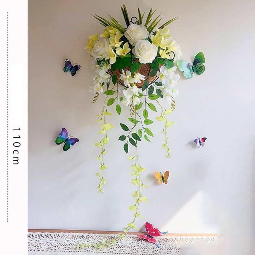 フェイクグリーン＆フラワー　ブルー系壁飾り　横長壁飾り　ハンドメイド造花 71NkrGy4WjL._UF894,1000_QL80_.jpg