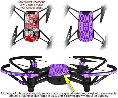 Miniatura 2 de Skin Decal Wrap 2 Pack Compatible with DJI Ryze Tello Checker Skull Splatter Red Drone NOT Included