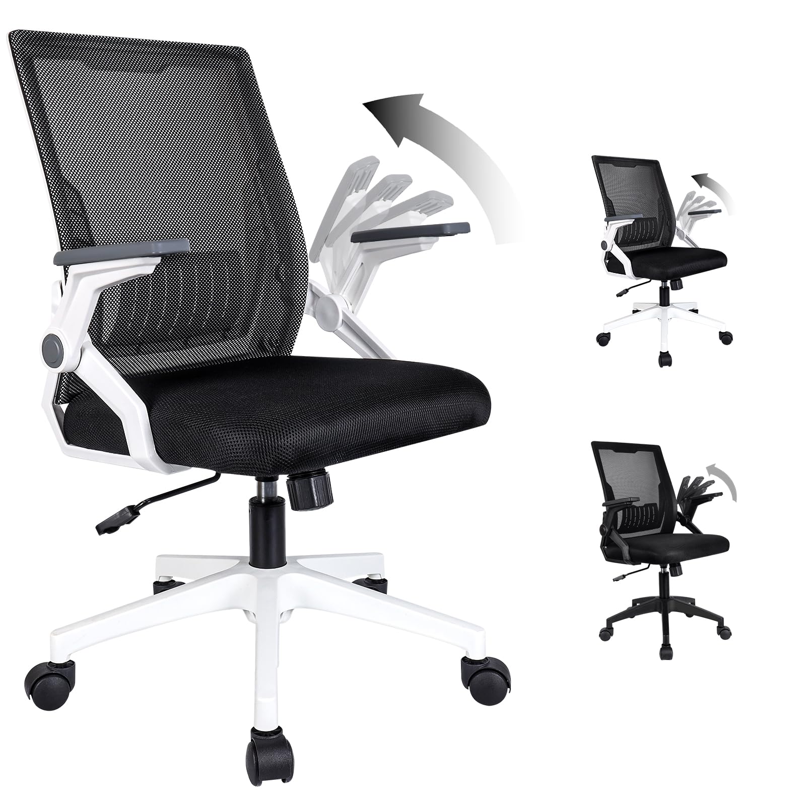 Higliocas Silla de Oficina Ergonómica: Cómoda Silla de Escritorio con Soporte Lumbar - Sillas Ordenador Giratorias de Malla Transpirable con Ruedas y Reposabrazos Ajustables