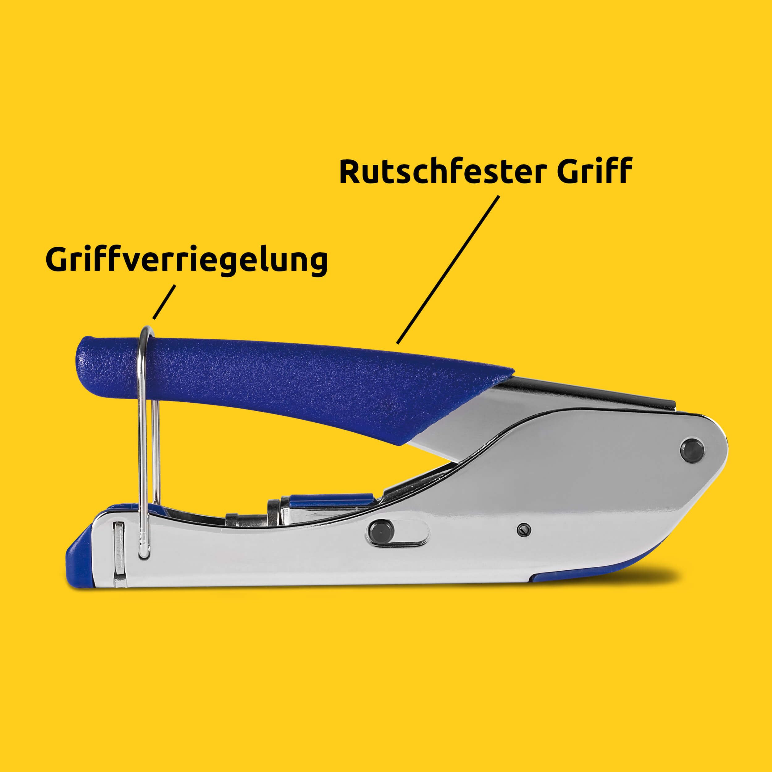 TechniSat Kompressionszange - Zange zur soliden Montage von F-Kompressionssteckern (mit integrierter Griffverriegelung) silber/blau