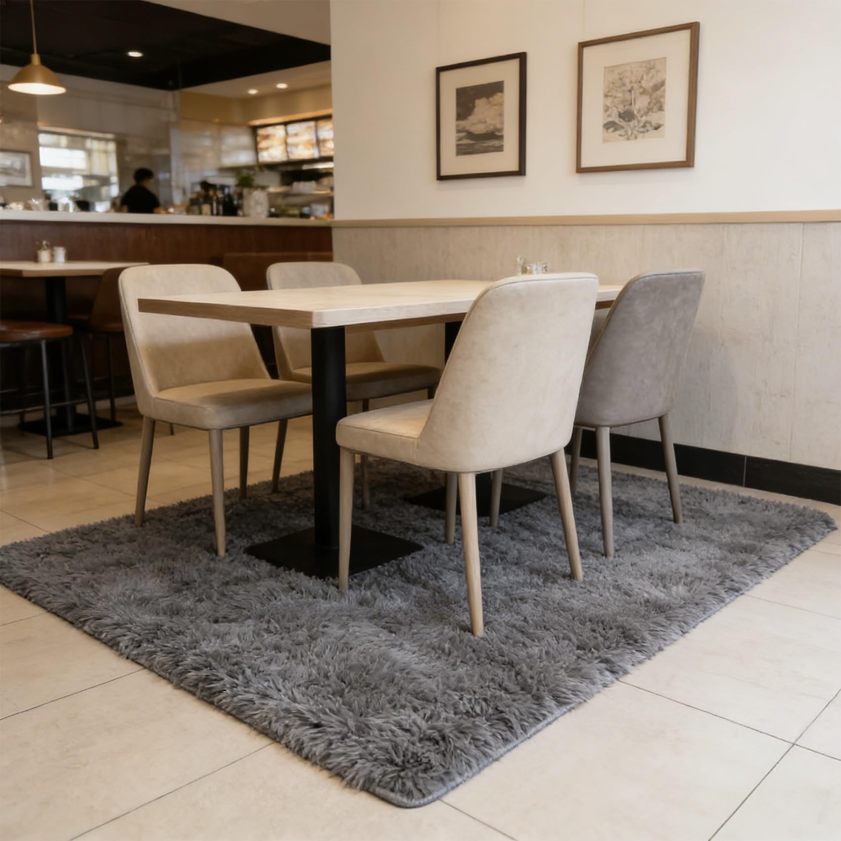 Tapis salon 64 x 300 cm gris à poils longs et doux moelleux