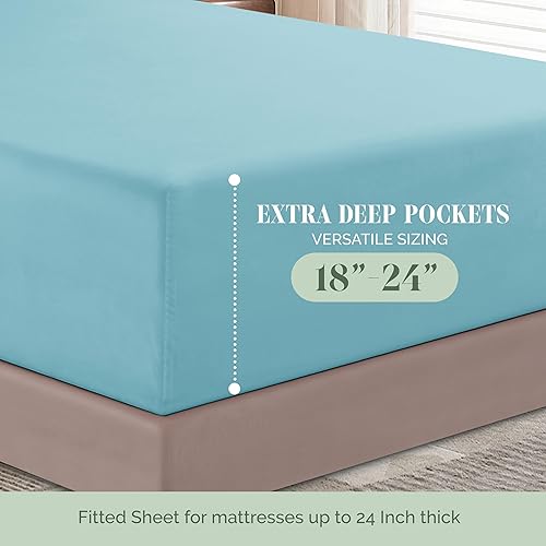 Vista 65 de Elegance Linen® - Juego de sábanas de 4 piezas, resistente a las arrugas, 1500 hilos, ultrasuaves, esquinas tipo bolsillos profundos de hasta 16