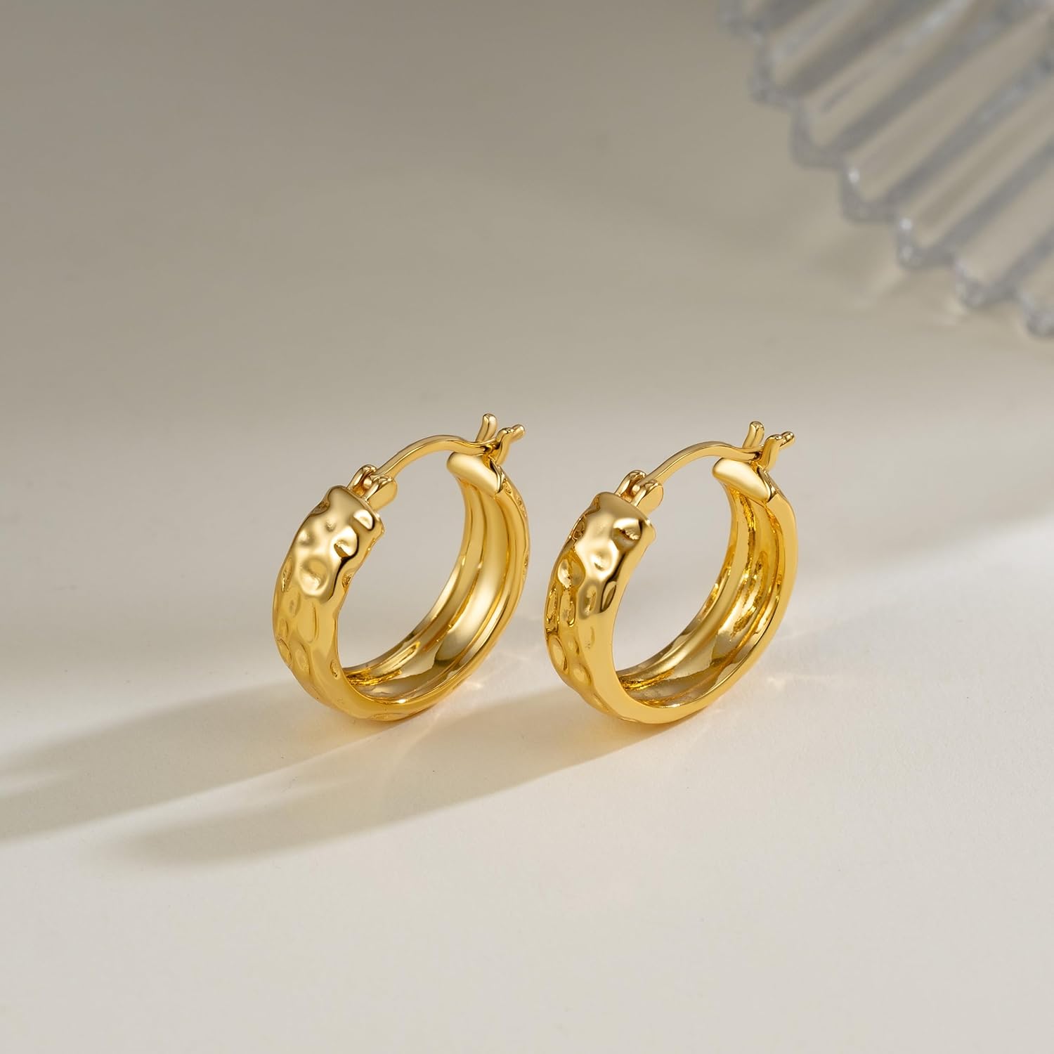 Gold Hoop Earrings for Women 14K Gold Hoop Earrings for Women Hoops Earring for Womens Hypoallergenic Stunning Water-Ripple Pattern Dainty Hoops Earring for Womens 20mm - Image 8
