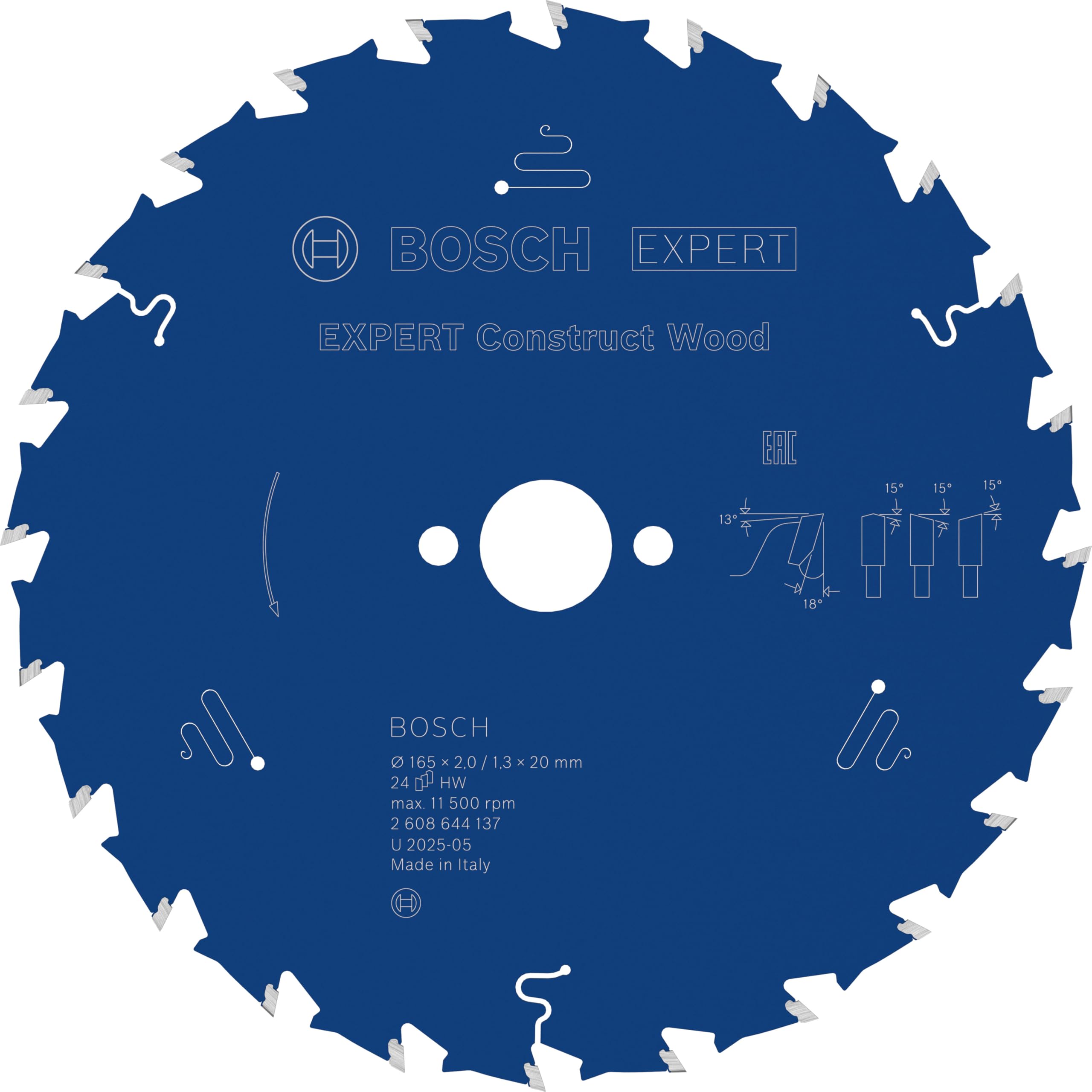 Bosch Professional 1x Kreissägeblatt Expert for Construct Wood (Holz, Sägeblatt Ø 165 x 20 mm, 24 Zähne, Zubehör Kreissäge)