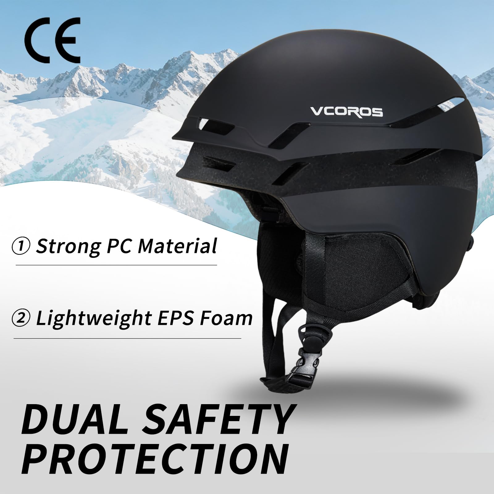 Casco de Esquí Kit con Gafas de Esquí, Capucha Transpirable UV, Orejeras Extraíbles para Hombre Mujer