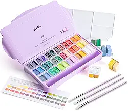 HIMI Twin Cup Jelly Gouache Paint Set with 3 Paint Brushes, 36 Colors 12g, Jelly Cup Design, Non Toxic Paint for Canvas and Paper, Art Supplies for Professionals (Purple Case)