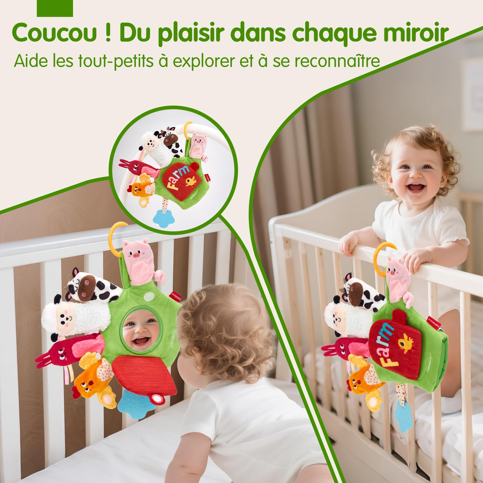 hahaland Jouet Bébé 6-12 Mois – Marionnettes Animaux de Ferme avec Anneau de Dentition & Papier Froissé, Jouet Sensoriel Montessori pour Bebe Fille Garçon 6 9 12 Mois