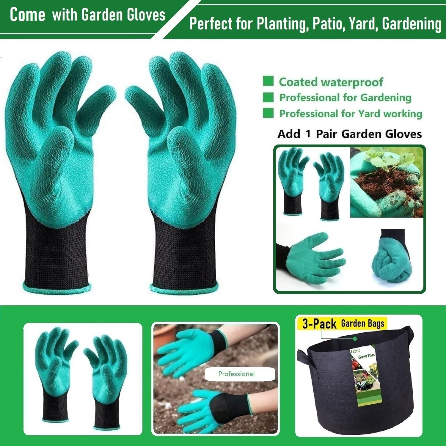Paquete de 3 bolsas de cultivo gruesas de 75 galones grandes (34 x 20 pulgadas), bolsas de jardín resistentes para plantas de tomate, maceta de patatas, plantas de hierbas y verduras, maceta de barril