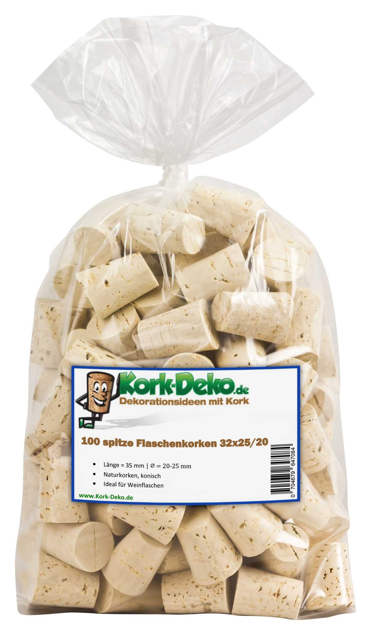 KORK-DEKO Bouchon en Liège pour Bouteille Vin Verre, 32x25/20 mm conique, 100 pc