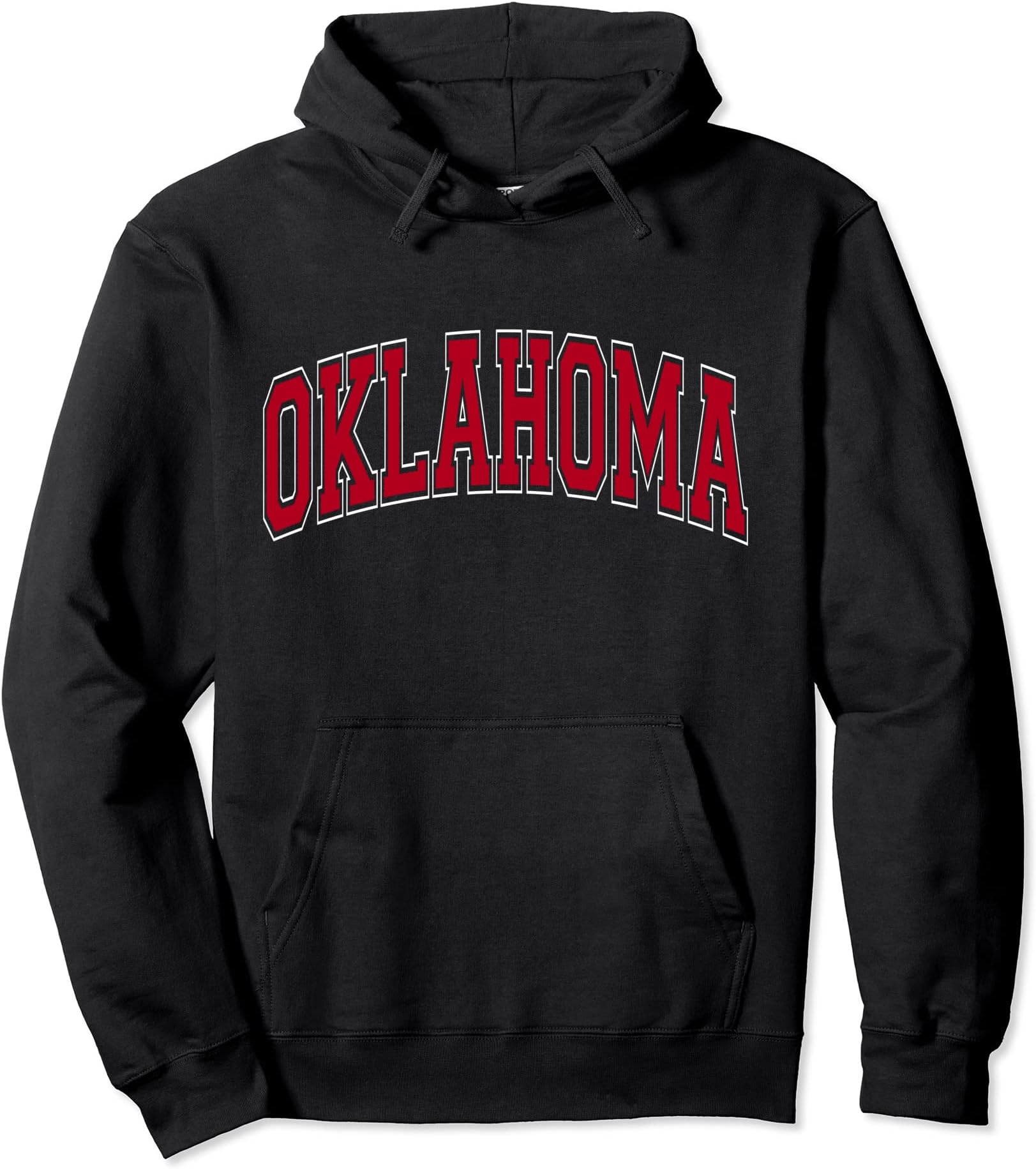 Oklahoma OK VarsityStyle Red Text Pullover HoodieOEKO-TEX STANDARD 100