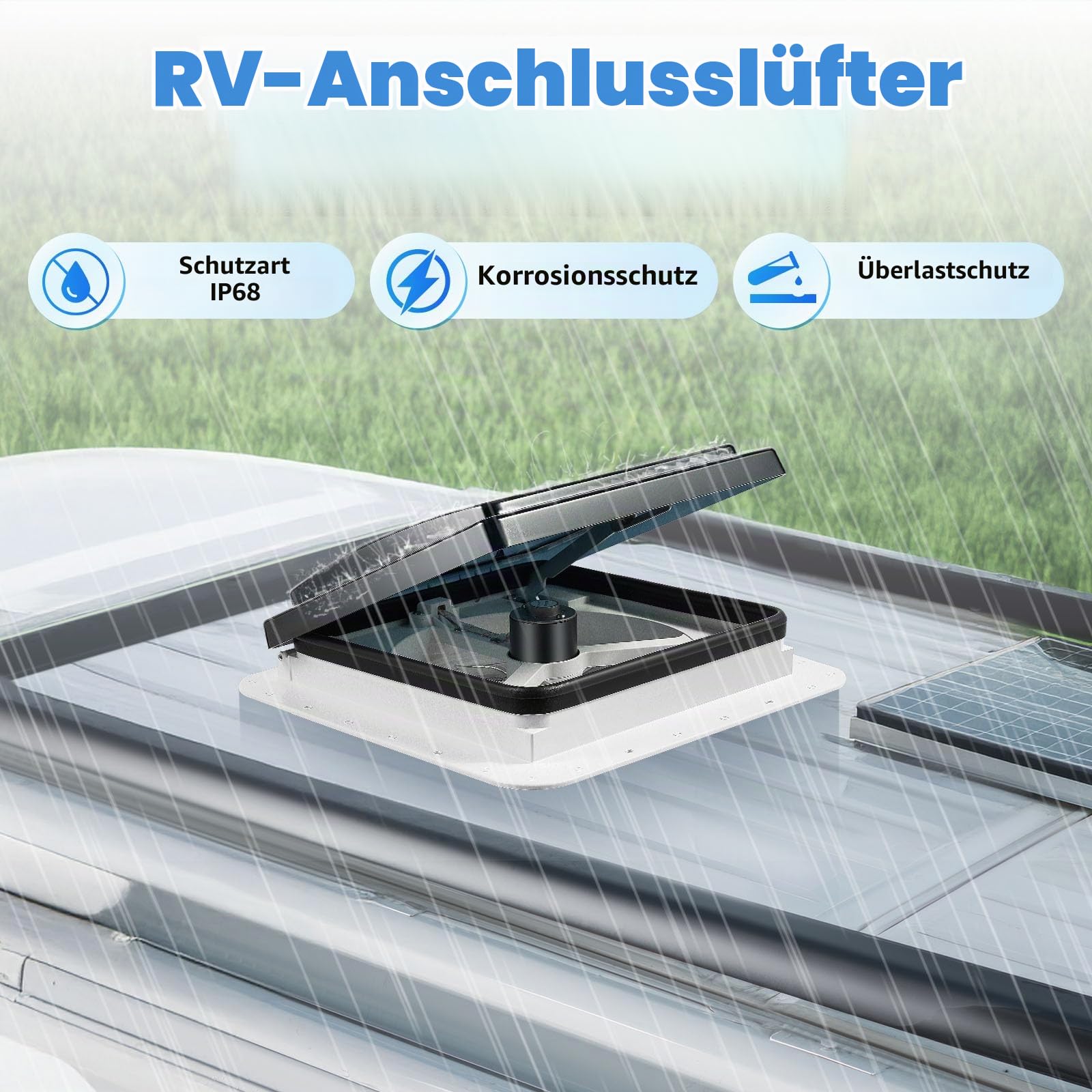 Dachlüfter Wohnmobil 12V mit LED und Deckel Wohnmobil-Dachventilator, Abluftventilator RV Dachlüfter mit Umkehrfunktion für Campervan Wohnwagen, 28x28cm