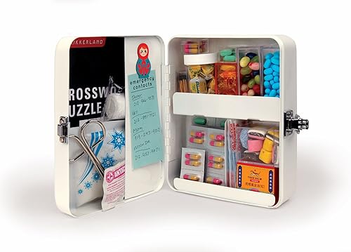 Miniatura 5 de Kikkerland Caja de botiquín de primeros auxilios, estuche organizador portátil multiusos, acero aleado, 6 x 3 x 7.5 pulgadas, color blanco, adecuado