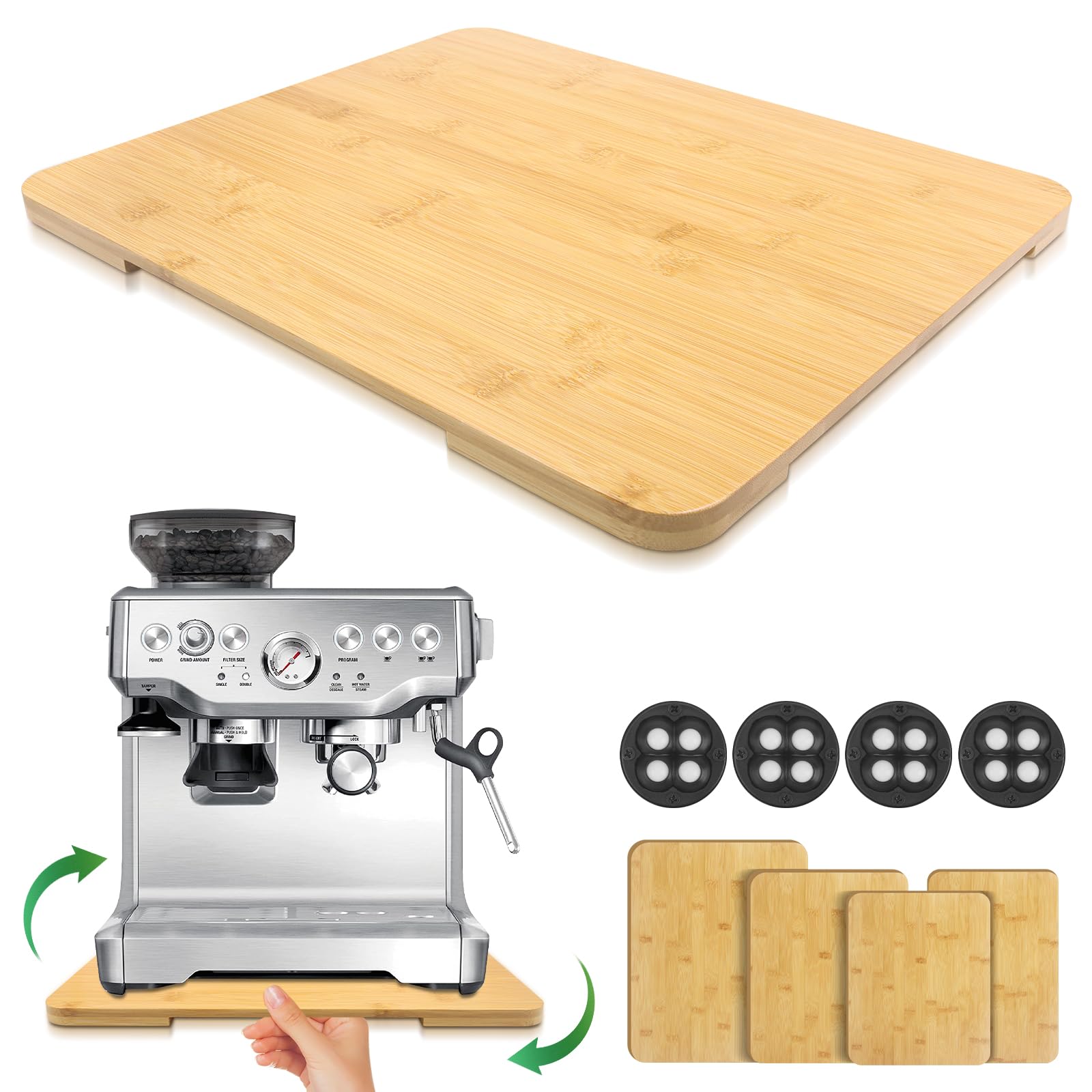 Appliance Slider 360° Rolling Tray for Coffee Maker Bamboo Coffee Pot Slider Tray for Countertop Rotation Sliding Tray with Wheels, Kitchen Appliances Mat Easily from Under The Cabinet (12.79"×15.75") — image 1