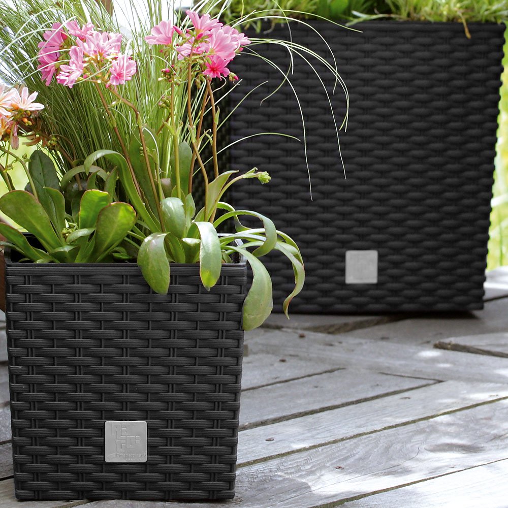Deuba® Vaso da Fiori per Interno Esterno Fioriera Piante con Maniglie Effetto Rattan 35L Antracite