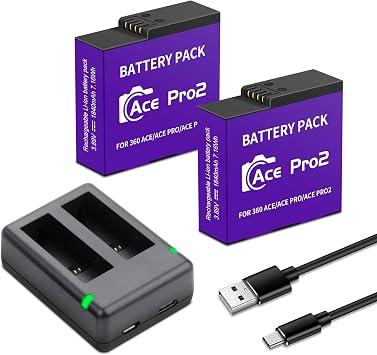 2 Pack Battery Compatible for Insta360 Ace, Ace Pro, Ace Pro 2 Camera with Dual Fast Charge Hub Dock, Compatible with Insta 360 Ace/Ace Pro/Ace Pro 2 Action Camera Battery 3.85V 6.93Wh/1800mAh