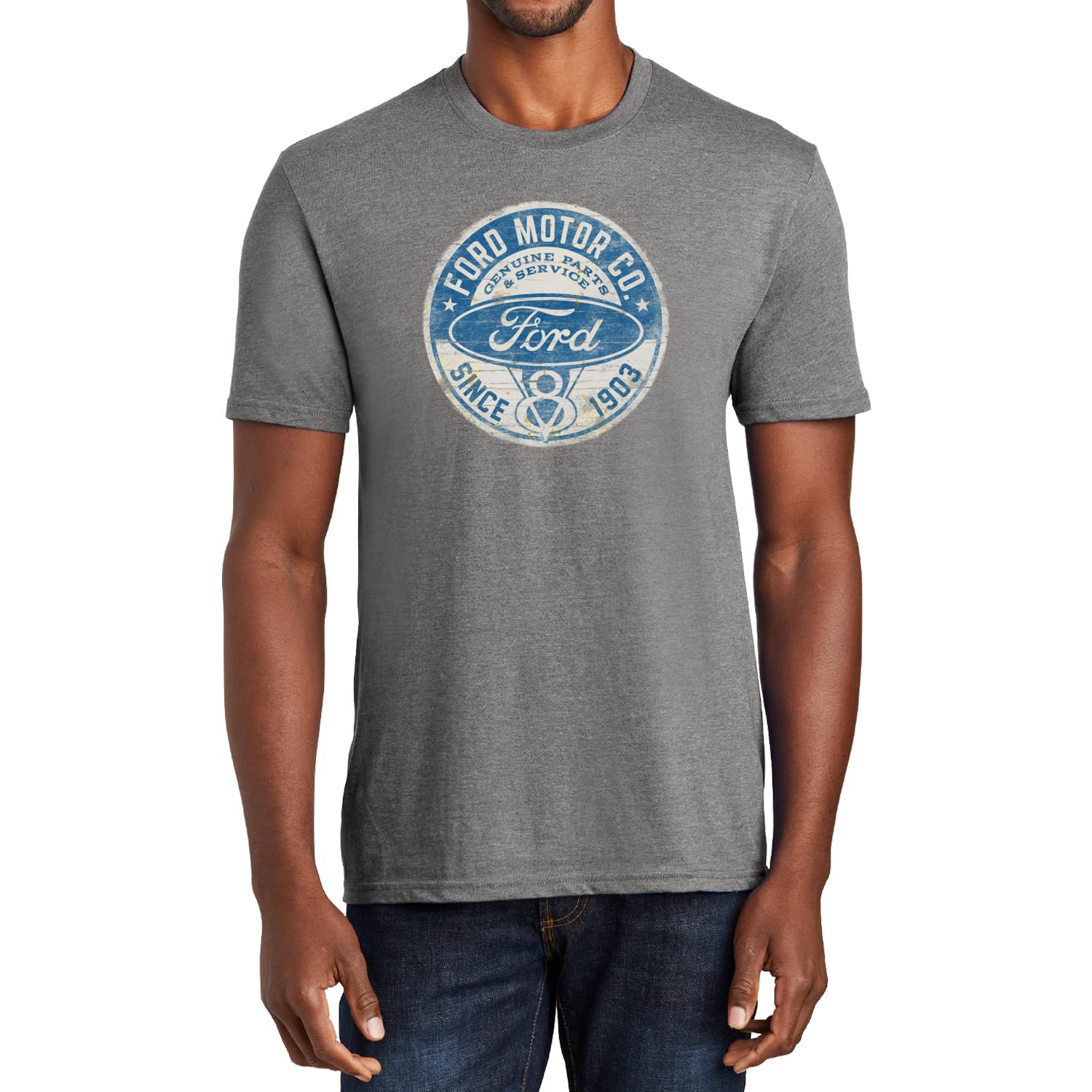 Checkered Flag Sports Mens Dual-Blend Ford Distressed Logo Crew Neck T-Shirt