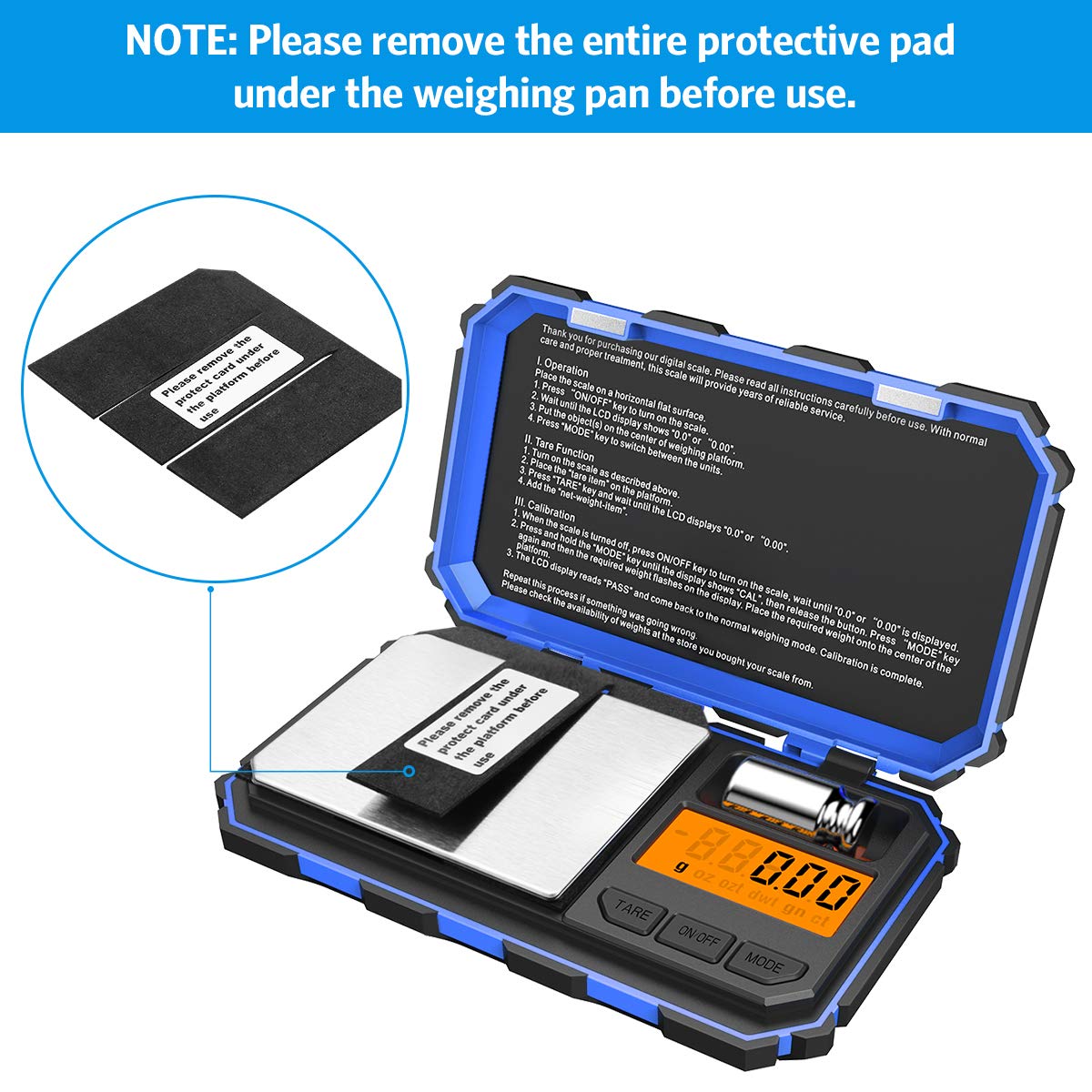 Brifit Feinwaage 0,01g, 200 x 0.01g Taschenwaage Digitalwaage mit EIN 50g Edelstahl Kalibriergewicht, Grammwaage, Münzwaage, Goldwaage mit Tara-Funktion, 6 Einheiten Konvertierung (Blau)
