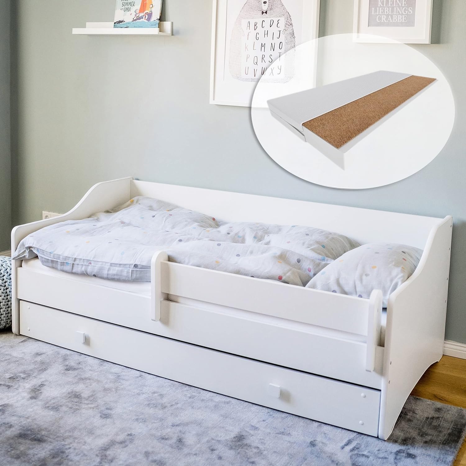 Kids Collective Lit d'enfant lit d'adolescent 80x160 cm avec Matelas Protection antichute & tiroir | Canapé Enfant lit Transformable Blanc 160x80 cm