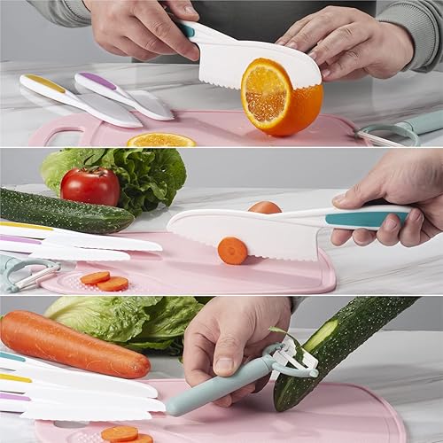 Miniatura 6 de Juego de 8 cuchillos de cocina de nailon de plástico para niños, cuchillos de cocina para niños, juego de cuchillos seguros para pan sin BPA,