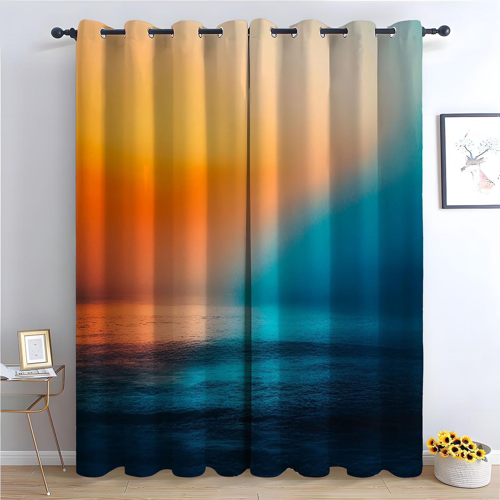 WQBQKKX Abstract Line Curtains for Living Room Bedroom Retro Textured Farmhouse Curtains Leaf Printed Eyelet Rustic Drapes Window Treatment-52 W x 84" L (Pack of 2)