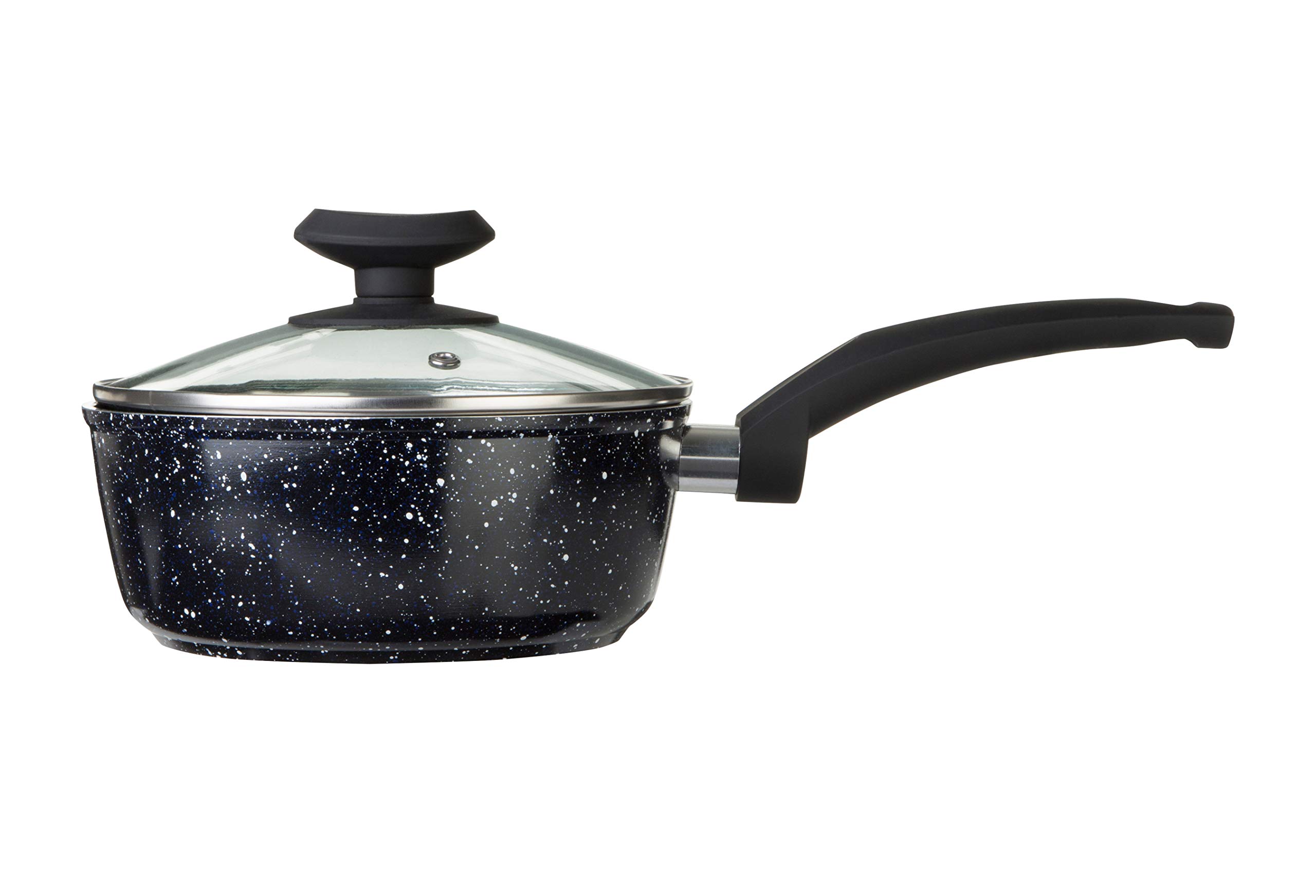 16cm Aluminium Saucepan with Glass Lid - Non-Stick Marble Effect Finish - Premier Housewares