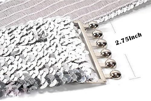 Miniatura 3 de Cinturones de lentejuelas de 3 piezas para mujer, accesorios de disfraz de discoteca, cinturón elástico para mujer, cintura ancha brillante,