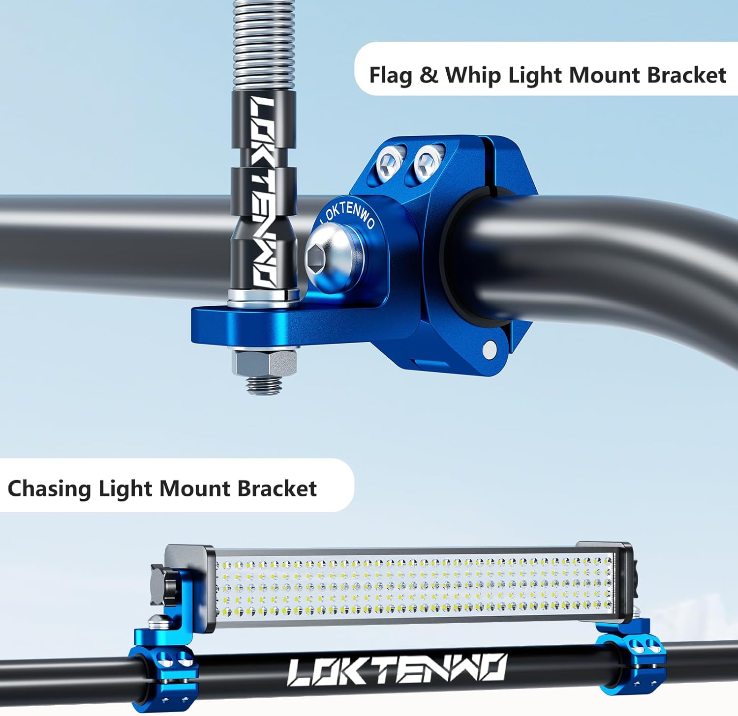 2PCS Quad ATV Whip Light Mount, Aluminum Alloy Roll Bar Clamp Mount 360°Adjustable Light Bar Mounting Bracket Universal Fit 0.875''/1''/1.125''/1.26” Roll Cage