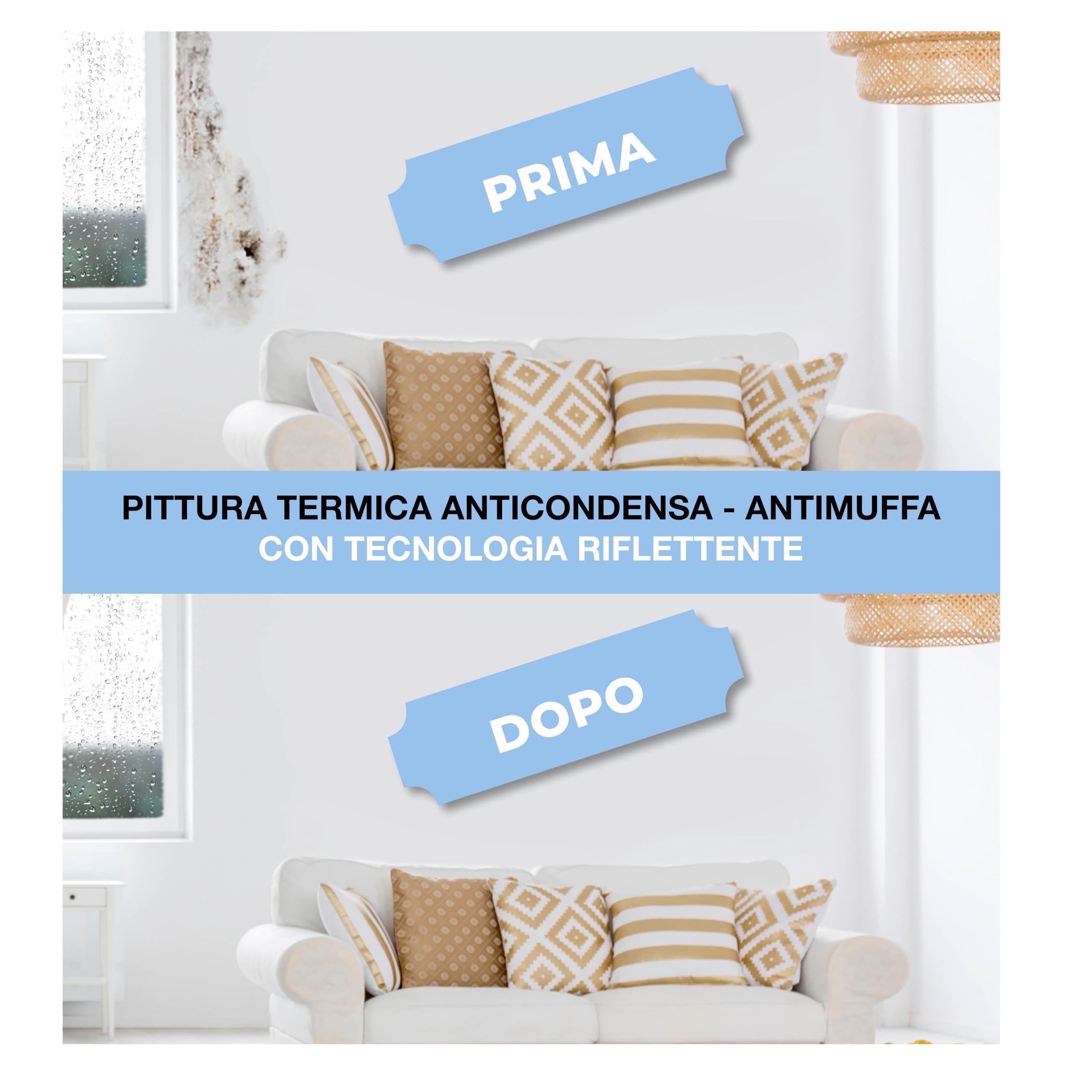 Pittura Antimuffa e Anticondensa per Interni Aguaplast – Elimina Muffa e Umidità – Isolante Termico per Pareti Fredde – Ideale per Bagno e Cucina – Bianco 4lt