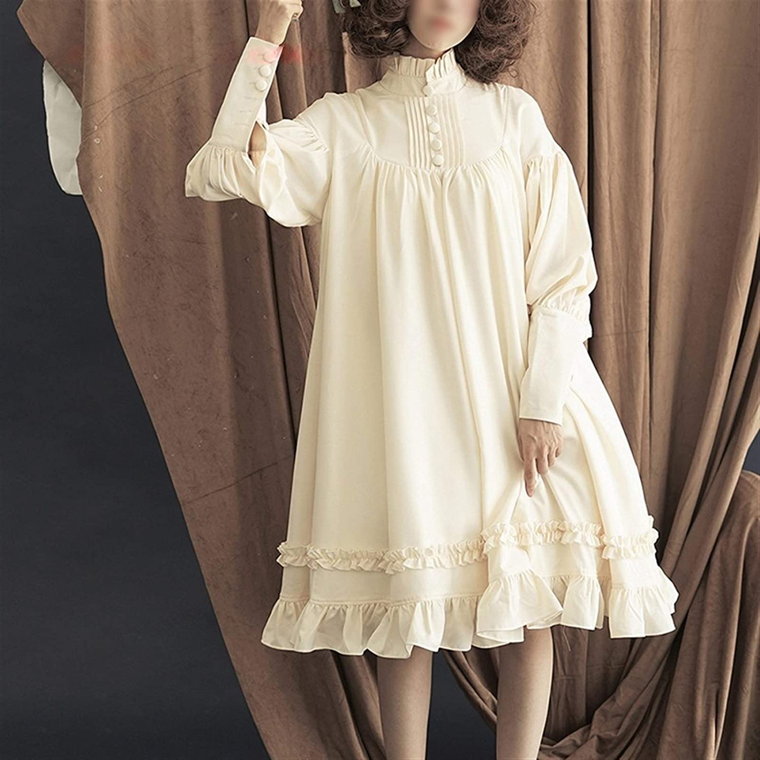 Cosplay Sukienka Lolita Japońskie Miękkie Czarne Sukienki Bawełniane Damskie Księżniczka Sukienka Kostium Dziewczęcy (Color : Beige, Size : 5XL)