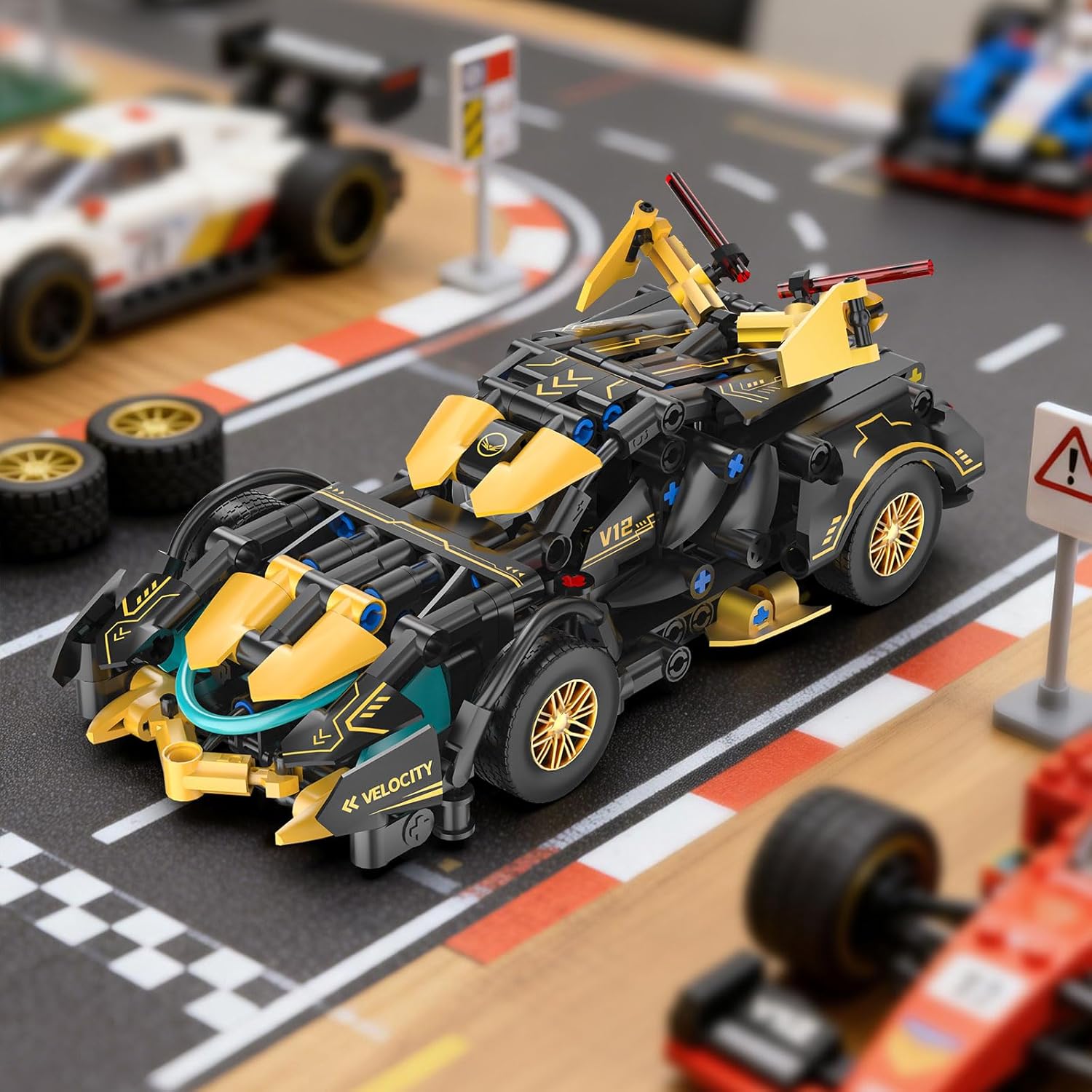 PIKARO Sports Car Building Set for Boys Girls, 1:18 MOC Black Super Race Car Toy Model Kit, Supercar Birthdays Gift for Kids Ages 6 8 9 12 14+