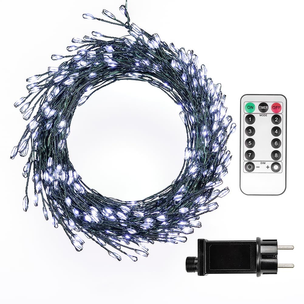 ZELUXDOT Guirnalda de luces 15m con 500 LEDs blancos fríos, cable de plata, enchufable para interiores, luces de hadas LED con control remoto para árbol de Navidad, plantas, dormitorio, jardín