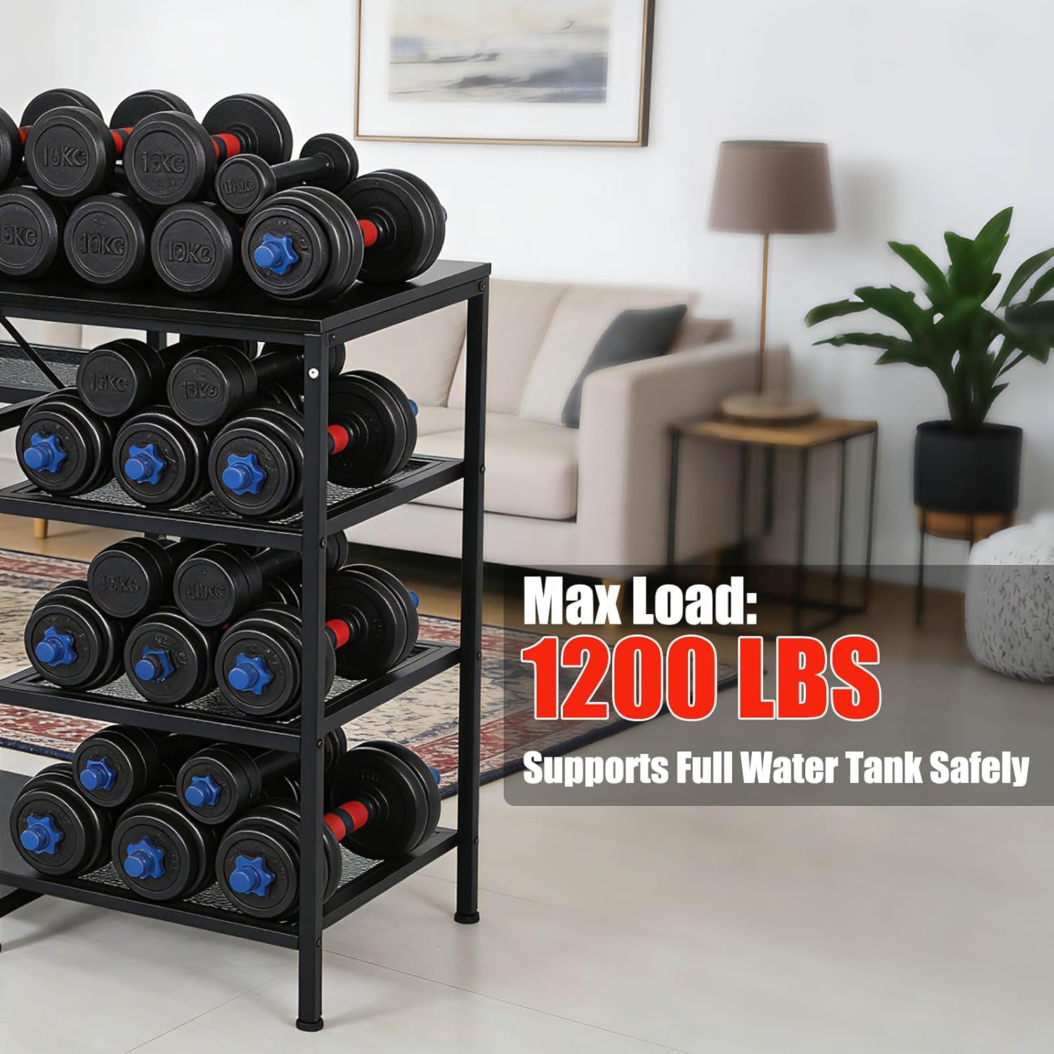 FAHKNS 55 75 Gallon Aquarium Stand Heavy Duty 1200lbs Capacity, Black Steel Frame Fish Tank Stand with Electrical Outlet & USB, Storage Cabinet for Large 49 Inch Aquariums