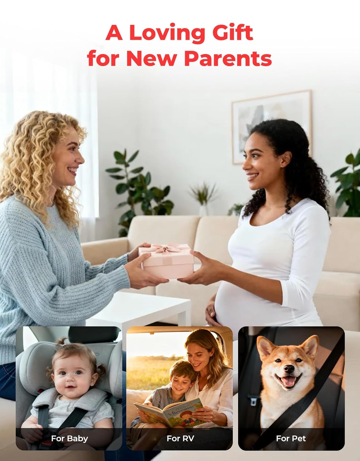 BM2A Baby Car Camera, Night Vision & 5.2" 1080P Display for Rear-Facing Car Seats, Easy No-Damage Install, Patented Anti-Shake Mount – Ideal for Parents and Pet Owners