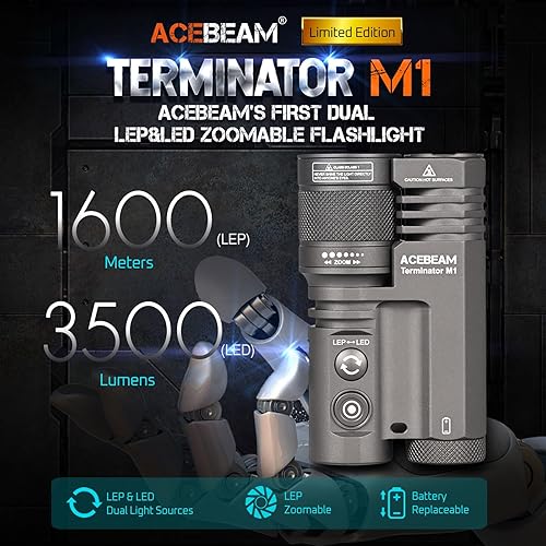 Miniatura 2 de ACEBEAM Linterna LEP LED y zoomable, Terminator M1 edición limitada de 1750 yardas, tiro ultra largo, 3500 lúmenes, linternas brillantes, reflector,