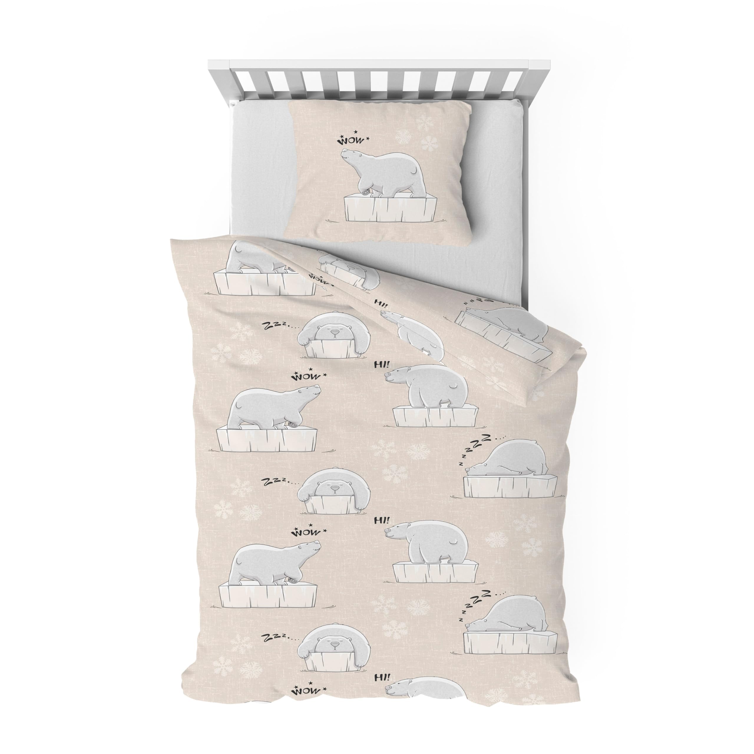 Träumschön Biber Bettwäsche Set 2tlg 135x200 cm + 80x80 cm – Flauschige Kinderbettwäsche Beige – Weiche Winterbettwäsche mit Eisbären - Atmungsaktiv, Warm & Hautfreundlich - 100% Baumwolle