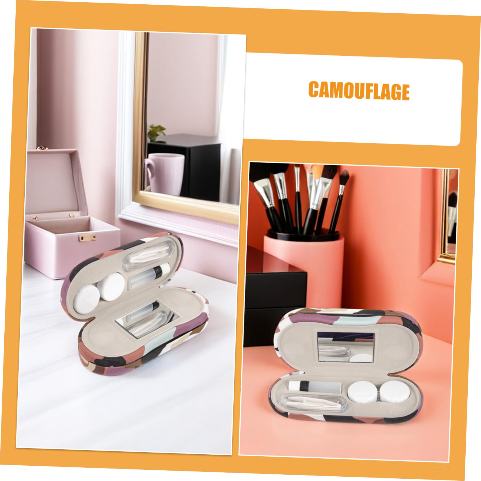 2 Set Astuccio Occhiali Duro Doppio con Specchio e Pinzette Organizer Viaggio Camouflage per Lenti Invisibili e Montature Custodia Protettiva Rigida per Uomo Donna