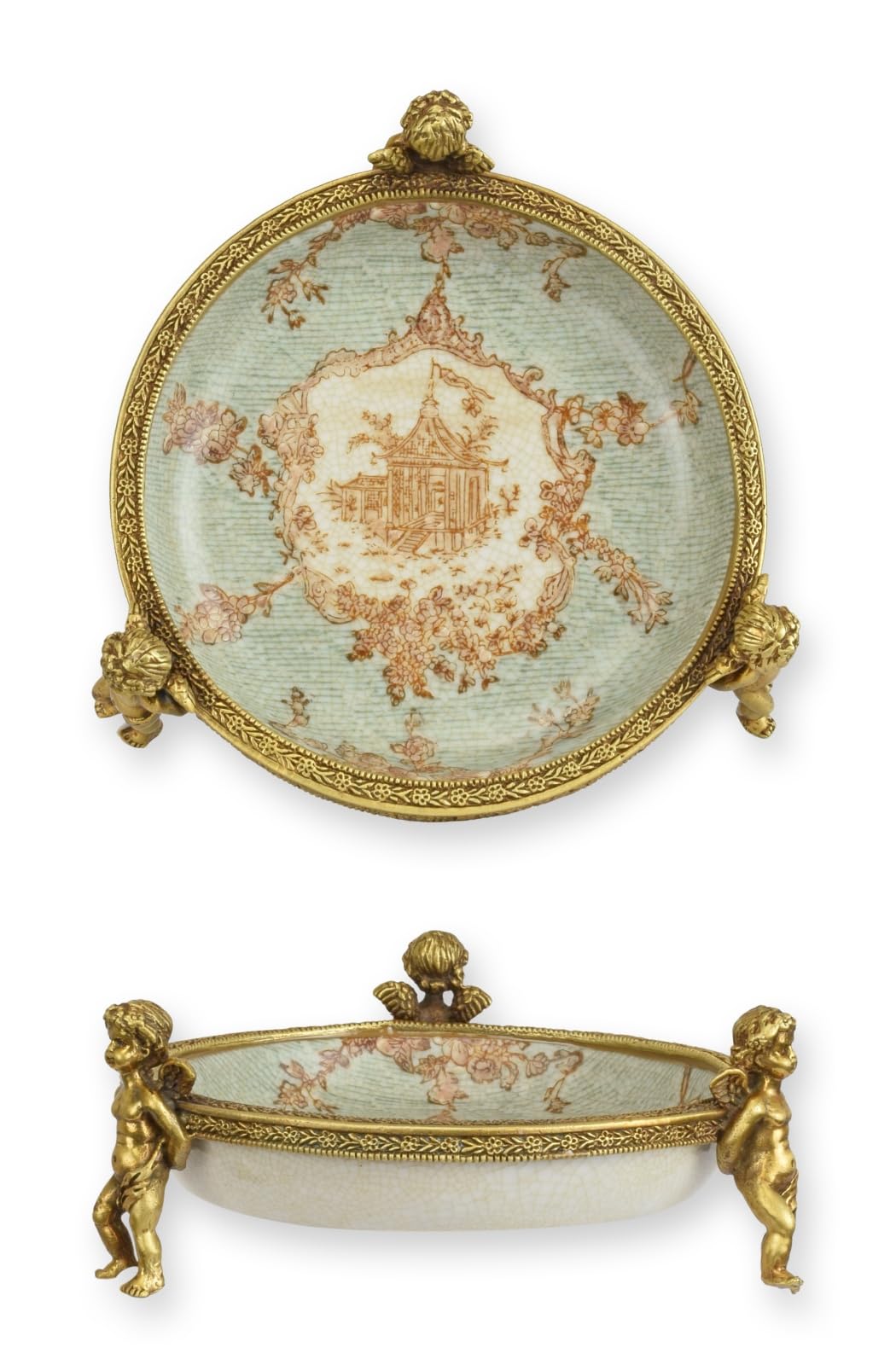 aubaho Porzellanschale mit Bronze verziert Replikat Retro Design Dekoration