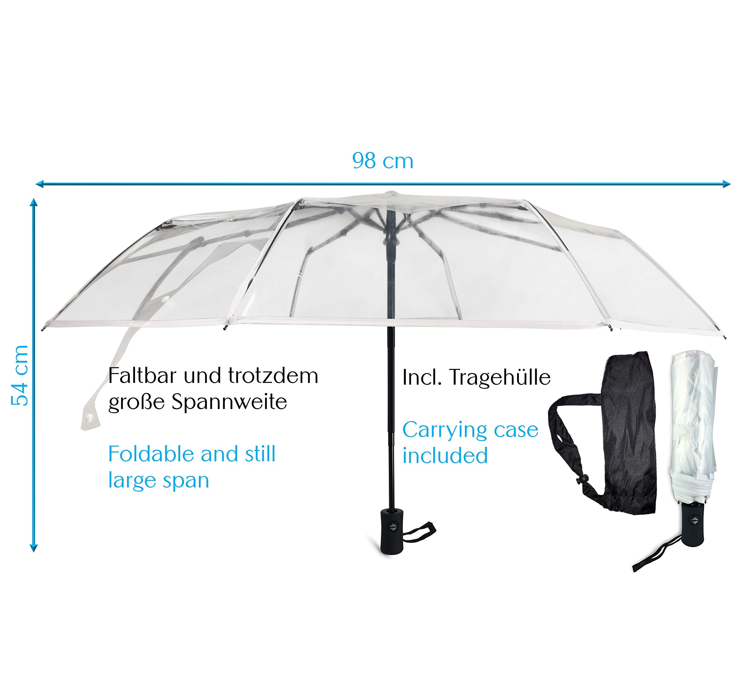 Parapluie pliable transparent, blanc transparent, Ø98 cm - faltbar