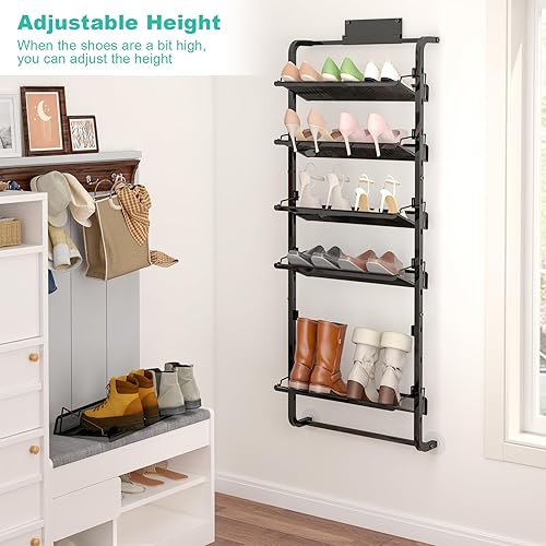 Miniatura 5 de bukfen Organizador de zapatos sobre la puerta, zapatero ajustable de 6 niveles montado en la puerta o en la pared, almacenamiento de metal