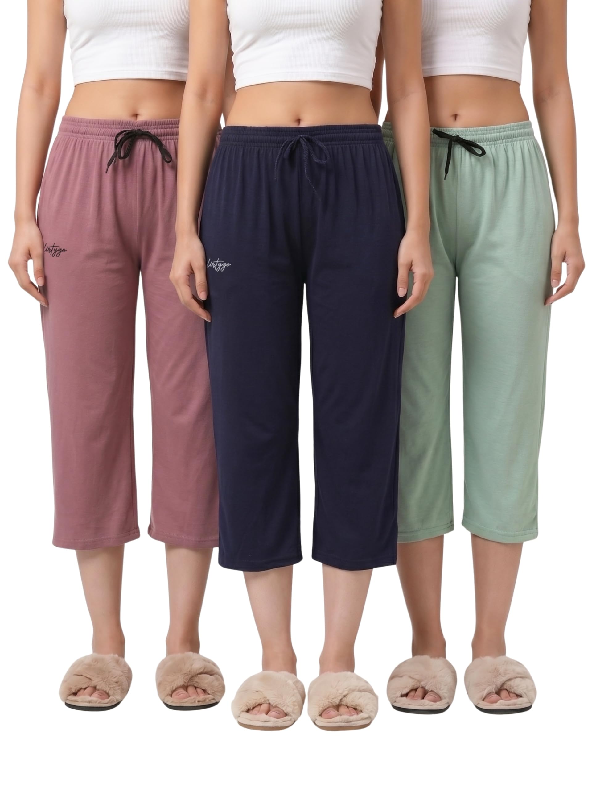 Women's Cotton Plain Calf Length Capri | Nightwear Pyjama | 3/4th Solid Pyjama Pant | Casual wear & Lounge Wear Capri Combo (Pack of 3)-image-33