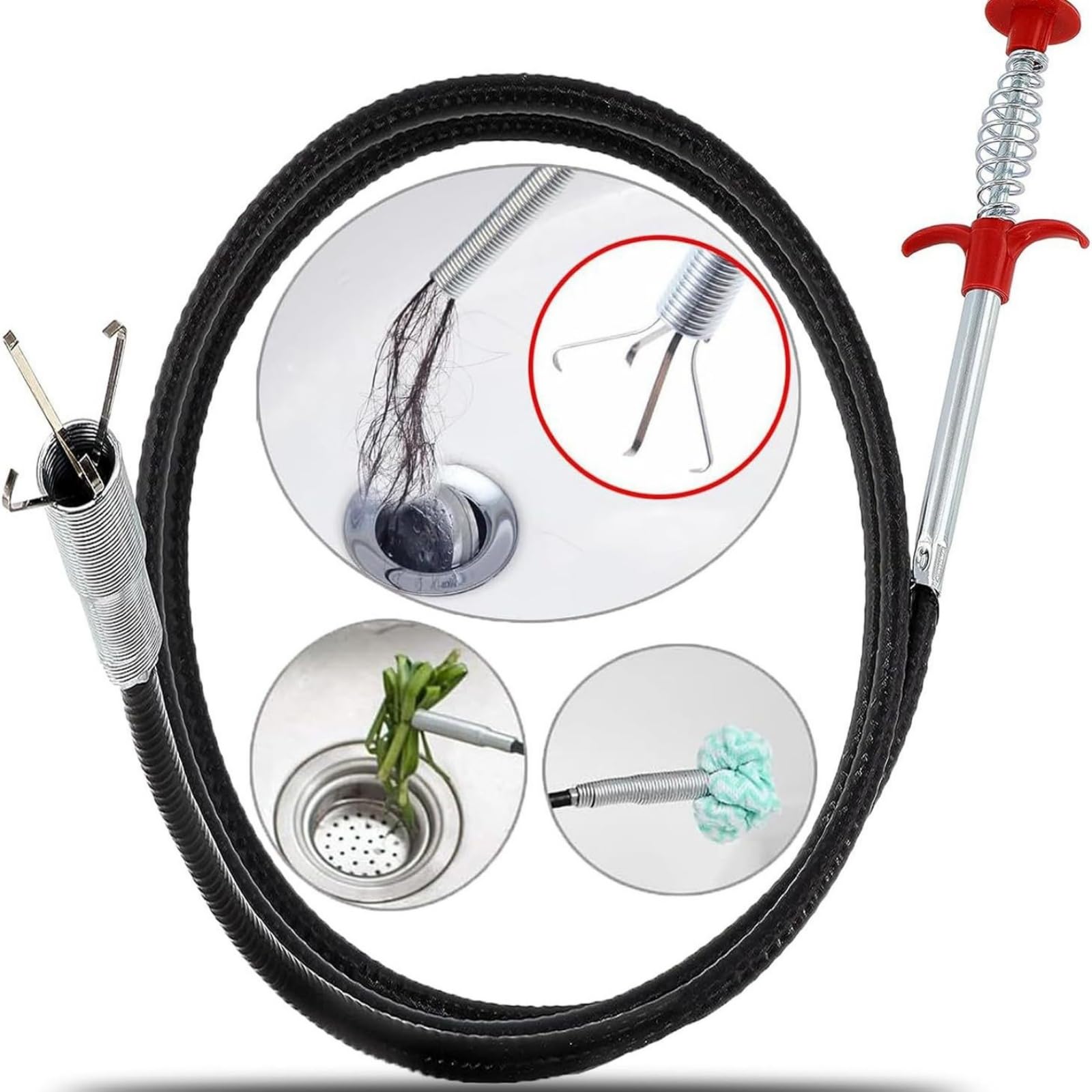 Tustao 61 Inch Drain Snake,Flexible Grabber Claw Pick Up Reacher Tool,Sewer Cleaning Hook,Sink Drain Cleaner,Hair Clog Remover Tool for Toilets, Sinks, Bathtubs and Litter Pick