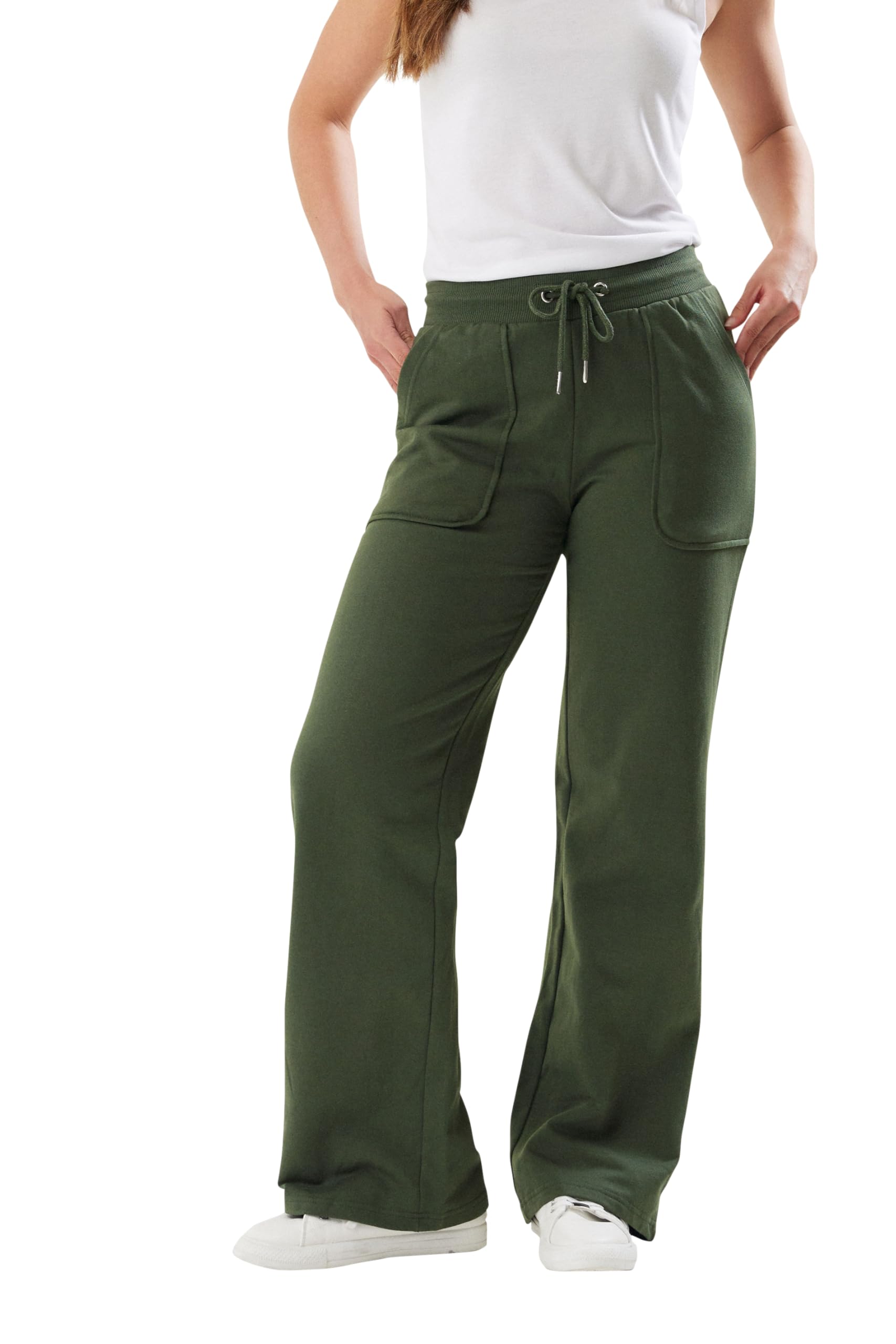 Long Tall Sally - LTS Tall Khaki Pocket Patch Wide Leg Joggers - Women's